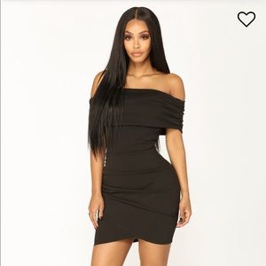 Off the shoulder black mini dress